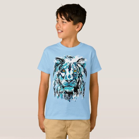 Blauwe leeuwenkop T-Shirt | Shirt van lion (Voorkant volledig)