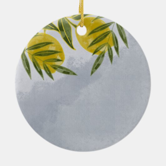 Blauwe legant botanische emon keramisch ornament (Achterkant)