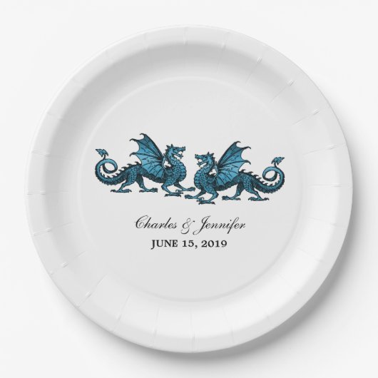 Blauwe legant dragons Wedding Paper-Borden Papieren Bordje (Voorkant)