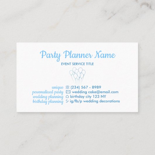 Blauwe legant Party Plan Birthday Weddenschap Ball Visitekaartje (Achterkant)