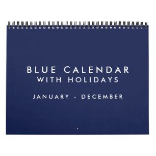 Blauwe lege kalender met feestdagen 12 maanden