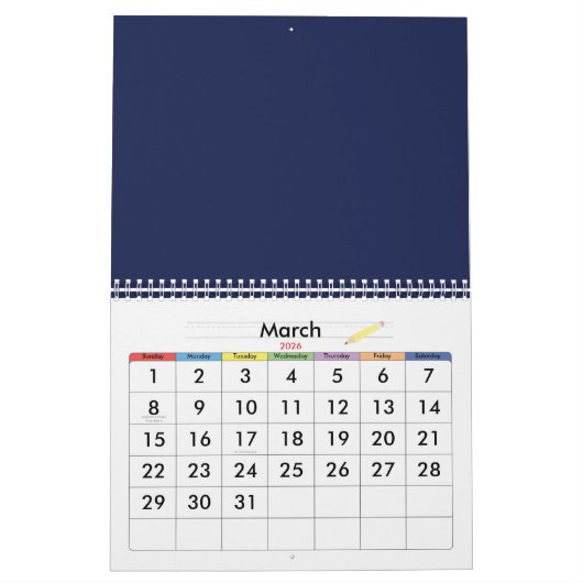 Blauwe lege kalender met feestdagen 2025 (Mar 2026)