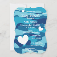 Blauwe leger camo babyshower uitnodigingen met har