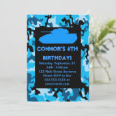 Blauwe Leger Camouflage Birthday Party - Uitnodigi Kaart (Staand voorkant)