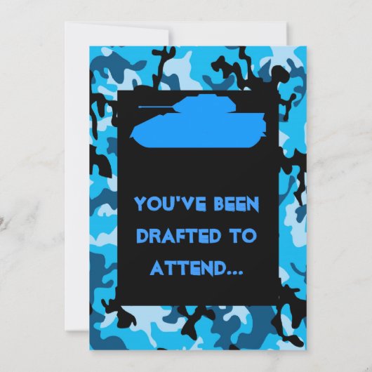 Blauwe Leger Camouflage Birthday Party - Uitnodigi Kaart (Achterkant)