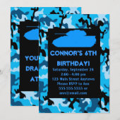 Blauwe Leger Camouflage Birthday Party - Uitnodigi Kaart (Voorkant / Achterkant)