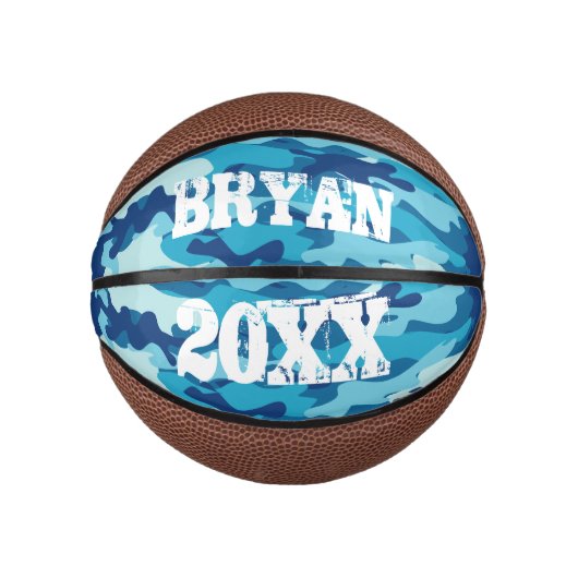 Blauwe legercamouflage, aangepaste naam mini baske basketbal (Voorkant)