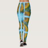 Blauwe Leggings met gele zonnebloemen en strepen (Achterkant)