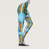 Blauwe Leggings met gele zonnebloemen en strepen (Rechts)