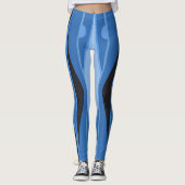 Blauwe Leggings met golvende zwarte strepen (Voorkant)