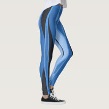 Blauwe Leggings met golvende zwarte strepen