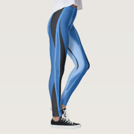 Blauwe Leggings met golvende zwarte strepen