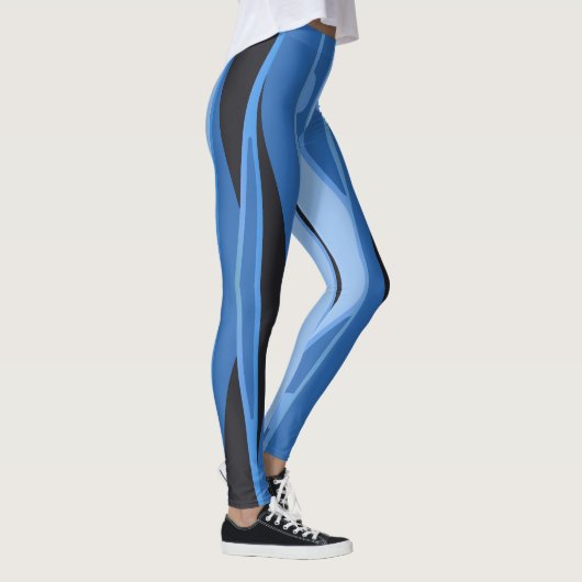 Blauwe Leggings met golvende zwarte strepen (Rechts)