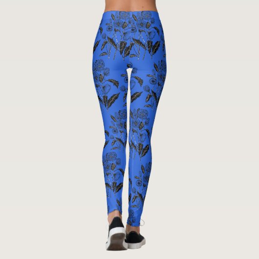 Blauwe Leggings met klaprozen of Kies Kleur (Achterkant)