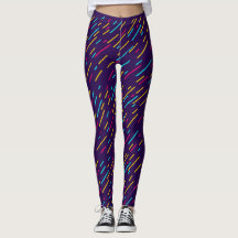blauwe leggings met kleurrijke lijnen,