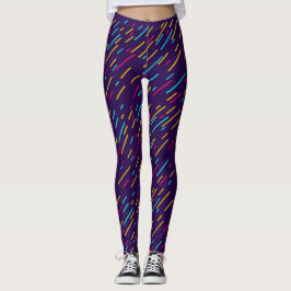 blauwe leggings met kleurrijke lijnen,