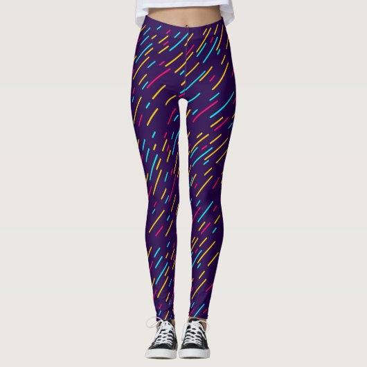 blauwe leggings met kleurrijke lijnen, (Voorkant)