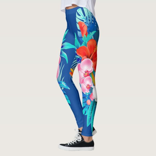 Blauwe Leggings met Tropische Bloemen (Links)