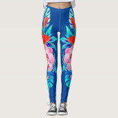 Blauwe Leggings met Tropische Bloemen (Voorkant)