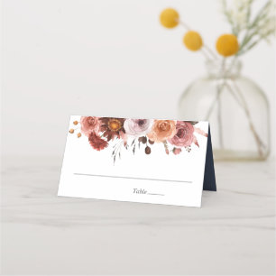 Blauwe leisteen, Bourgogne en Blush Bloemen, Huwel Plaatskaartje