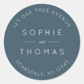Blauwe leisteen bruiloft retour adres modern ronde sticker (Voorkant)