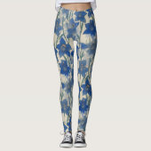 Blauwe lelie bloem patroon leggings (Voorkant)