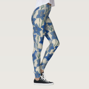 Blauwe lelie bloem patroon leggings