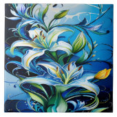 Blauwe lelie bloemontwerp met wervelende patronen tegeltje (Voorkant)