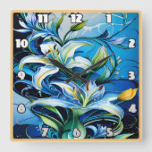 Blauwe lelie bloemontwerp met wervelende patronen vierkante klok (Voorkant)