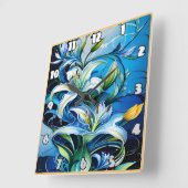 Blauwe lelie bloemontwerp met wervelende patronen vierkante klok (Hoek)