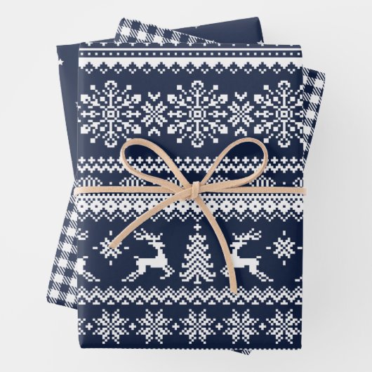 Blauwe lelijke kersttrui-buffels inpakpapier vel (In situ)