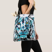 Blauwe leng | Canvas tas van leder (Dichtbij)