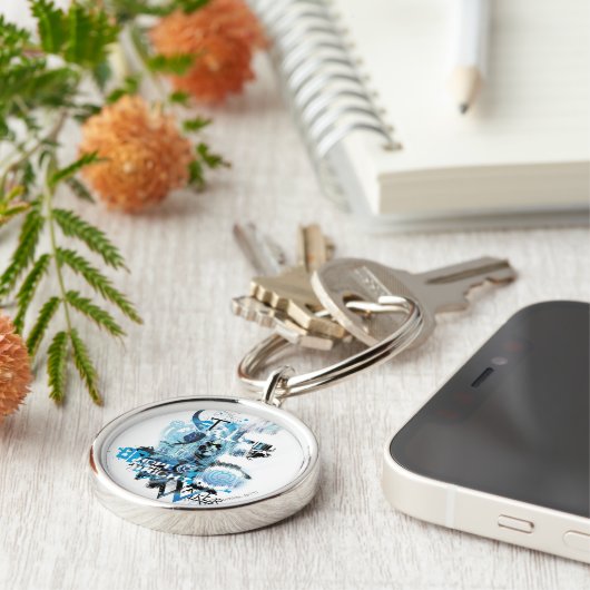 Blauwe leng Grafisch 1 Sleutelhanger (Zijkant)