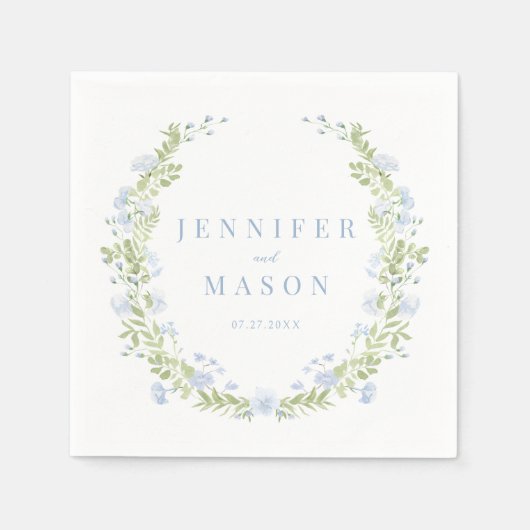 Blauwe lente bloem rustieke bruiloft papieren serv servet (Voorkant)