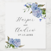 Blauwe lente bloemen bruiloft wijn etiket (Enkel label)