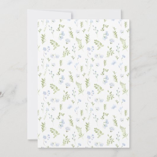 Blauwe lente bloemen groen bruiloft uitnodiging (Achterkant)