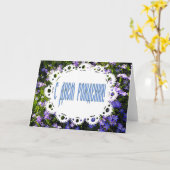 Blauwe Lente Bloemen & Kant Russische Gelukkige Ve Kaart (Gele Bloem)