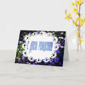 Blauwe Lente Bloemen & Kant Russische Gelukkige Ve Kaart (Gele Bloem)