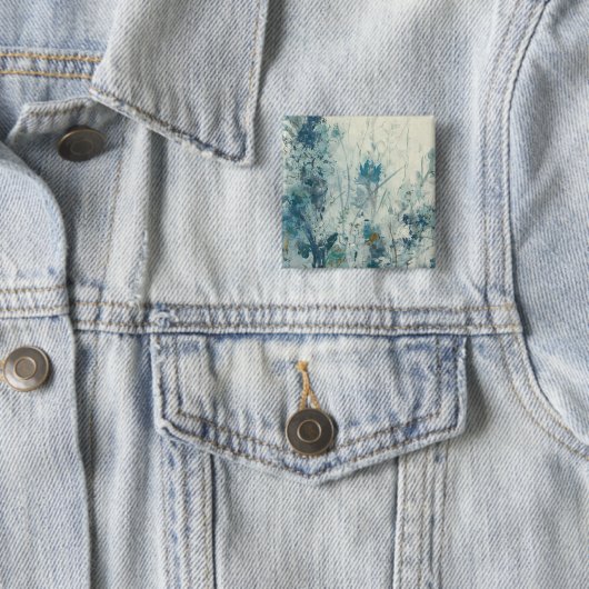 Blauwe lente vierkante button 5,1 cm (In situ)