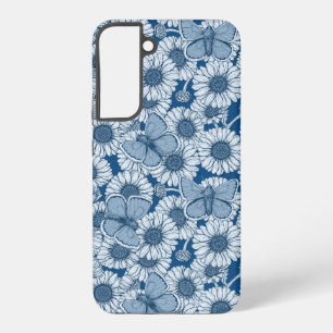 Blauwe lente, wilde bloemen, madeliefjes samsung galaxy hoesje