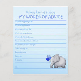 Blauwe lephant Baby shower Woorden van Advice Game