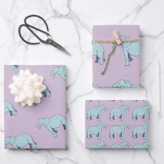 Blauwe lephant Lavender Wrapping Paper Sheets (Voorkant)
