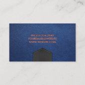 Blauwe leren gestikte flap | in reliëf aangebracht visitekaartje (Achterkant)