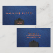 Blauwe leren gestikte flap | in reliëf aangebracht visitekaartje (Voorkant / Achterkant)