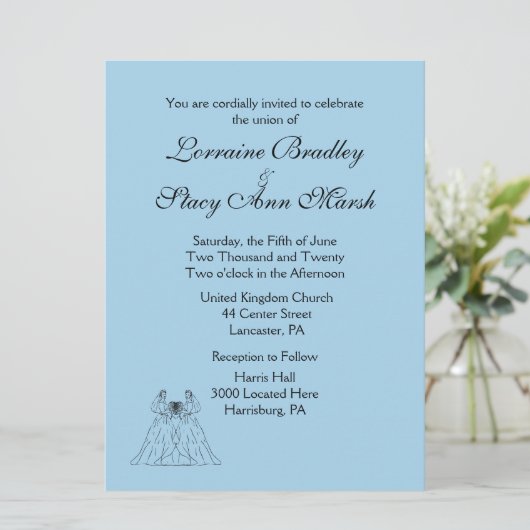 Blauwe Lesbische uitnodiging (Staand voorkant)