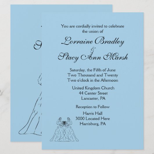 Blauwe Lesbische uitnodiging (Voorkant / Achterkant)