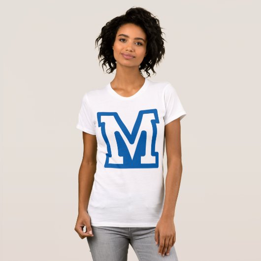 Blauwe Letter M Dames T-Shirt (Voorkant volledig)