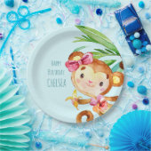 Blauwe Leuke Aap Gepersonaliseerde Gelukkige Verja Papieren Bordje (Feest)