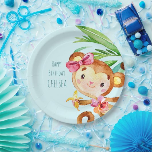 Blauwe Leuke Aap Gepersonaliseerde Gelukkige Verja Papieren Bordje (Feest)