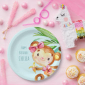 Blauwe Leuke Aap Gepersonaliseerde Gelukkige Verja Papieren Bordje (Feest)